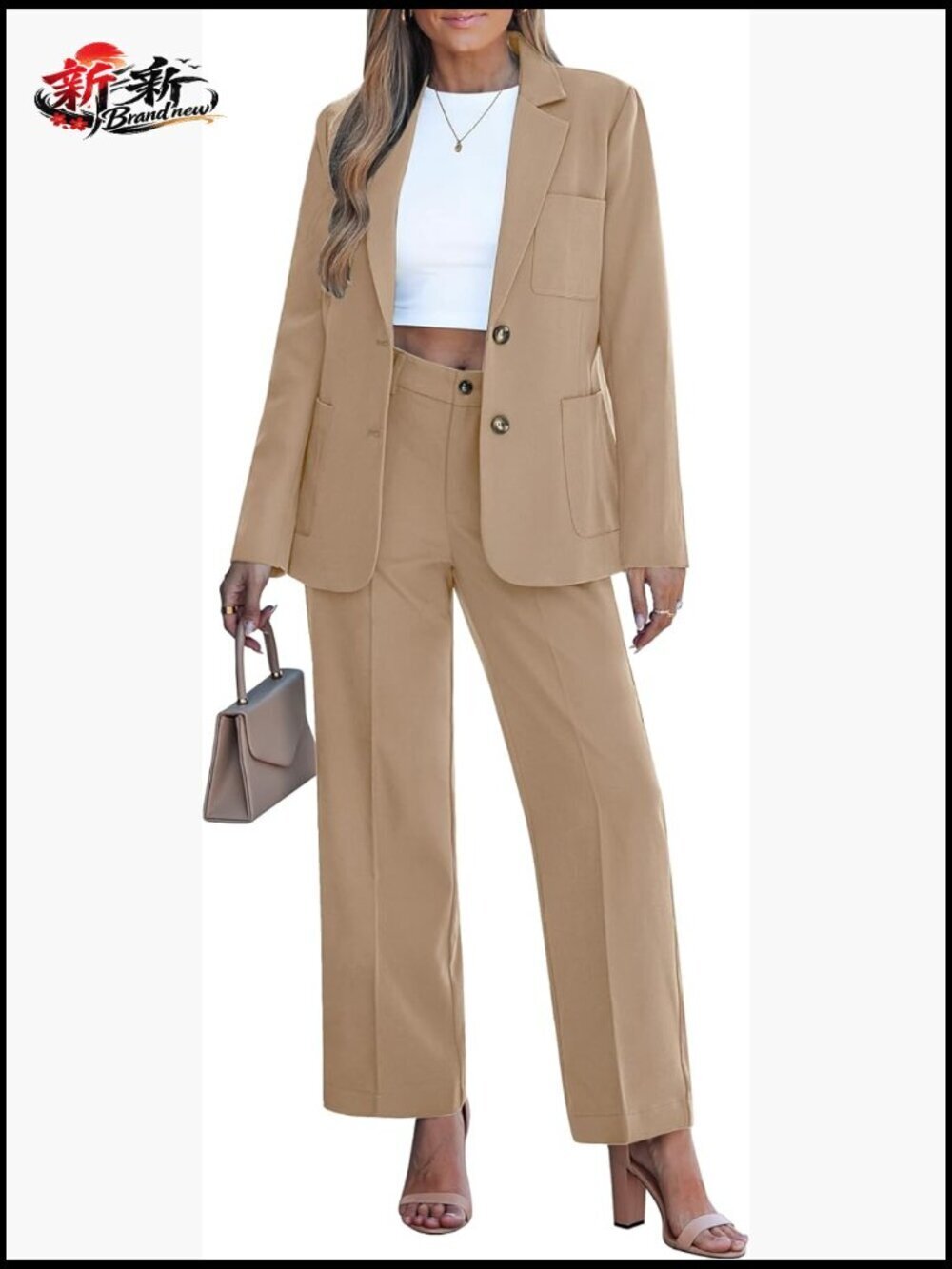 2 Piece Pantsuit Set Long Sleeve Blazer Wide Leg Pants Business Casual Office